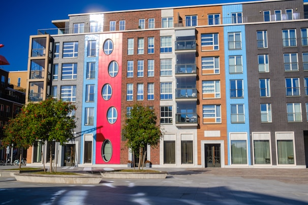 Modern building with colorful facade and windows