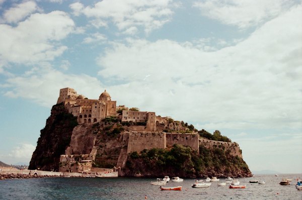 Castle on a rocky island overlooking the sea — Ischia, Italy