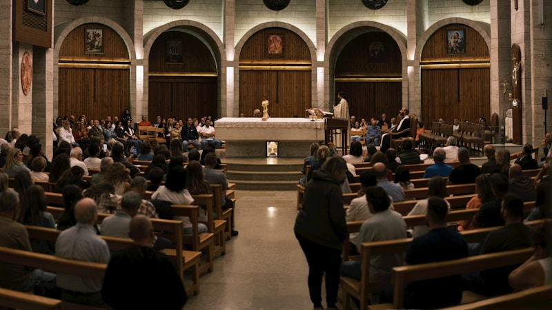 Congregation gathered in church during service