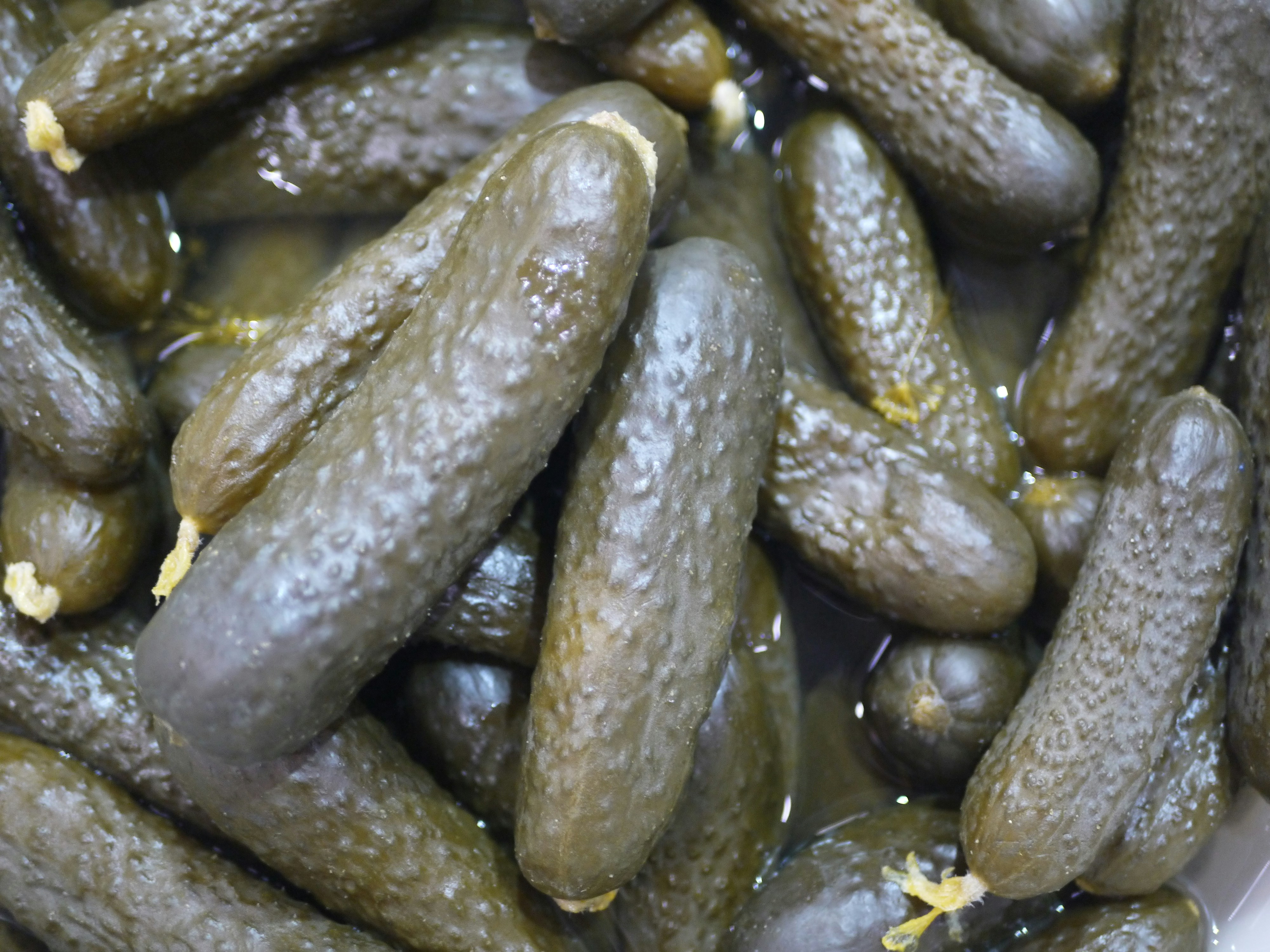 A pile of dill pickles in brine