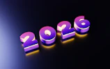 3D metallic numbers spelling out the year 2026