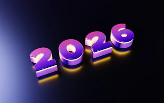 3D metallic numbers spelling out the year 2026