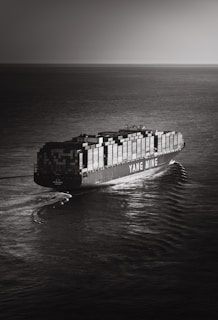 Large cargo ship sailing on the ocean