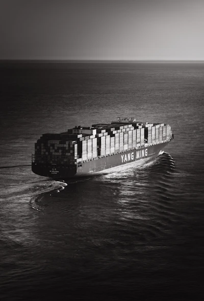 Large cargo ship sailing on the ocean