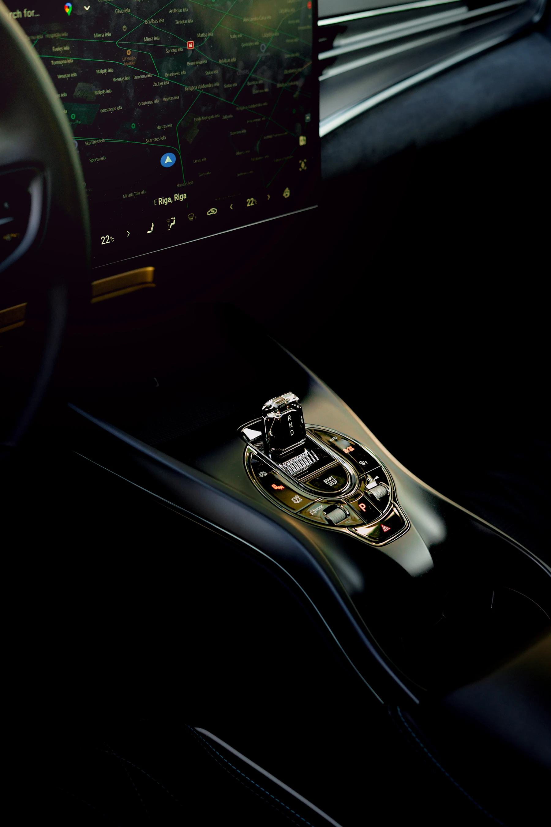 Premium modern vehicle interior with navigation display and center console