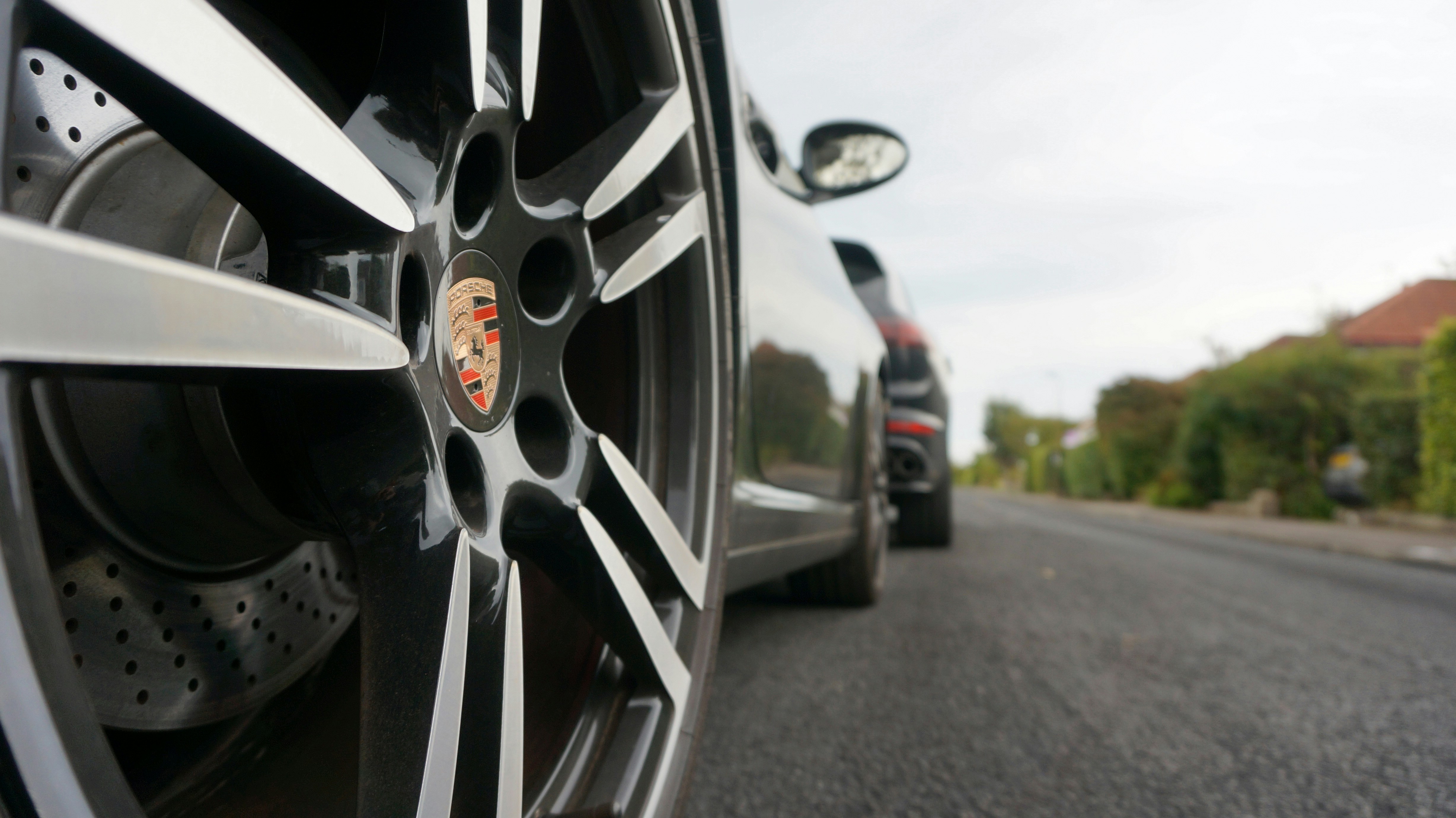 Close-up of a car wheel on a street