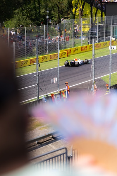 Race car speeding on track