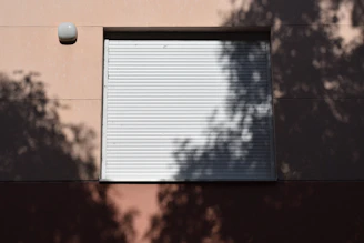 Window with closed blinds and tree shadows