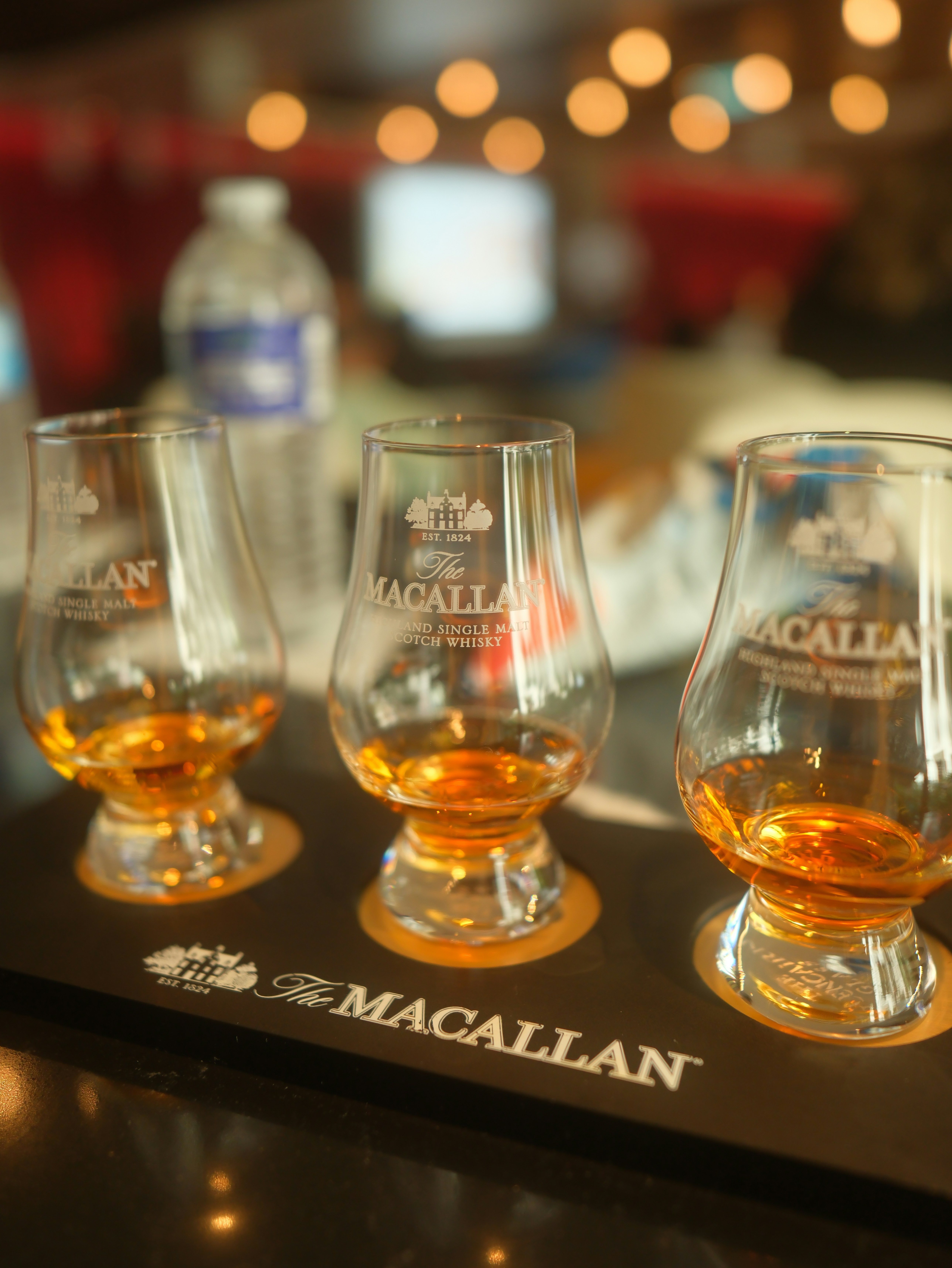 Three glasses of the macallan whiskey for tasting