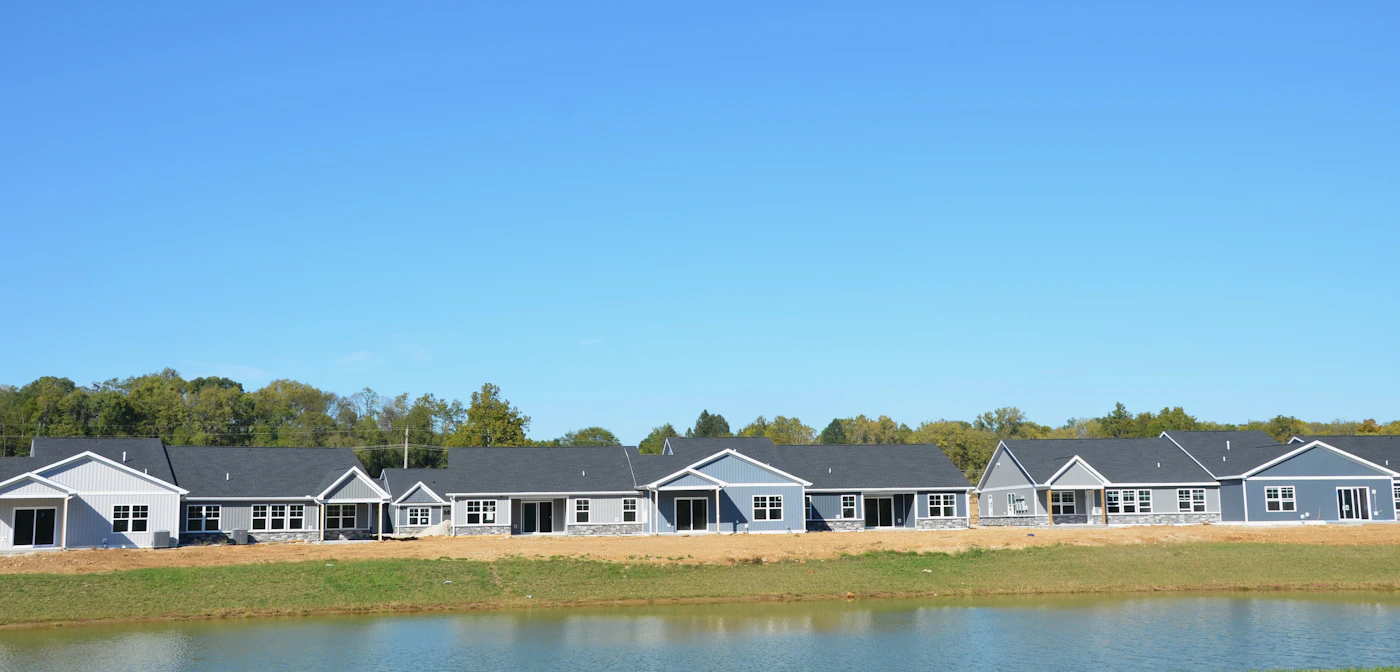 Row of modern homes along a quiet residential street