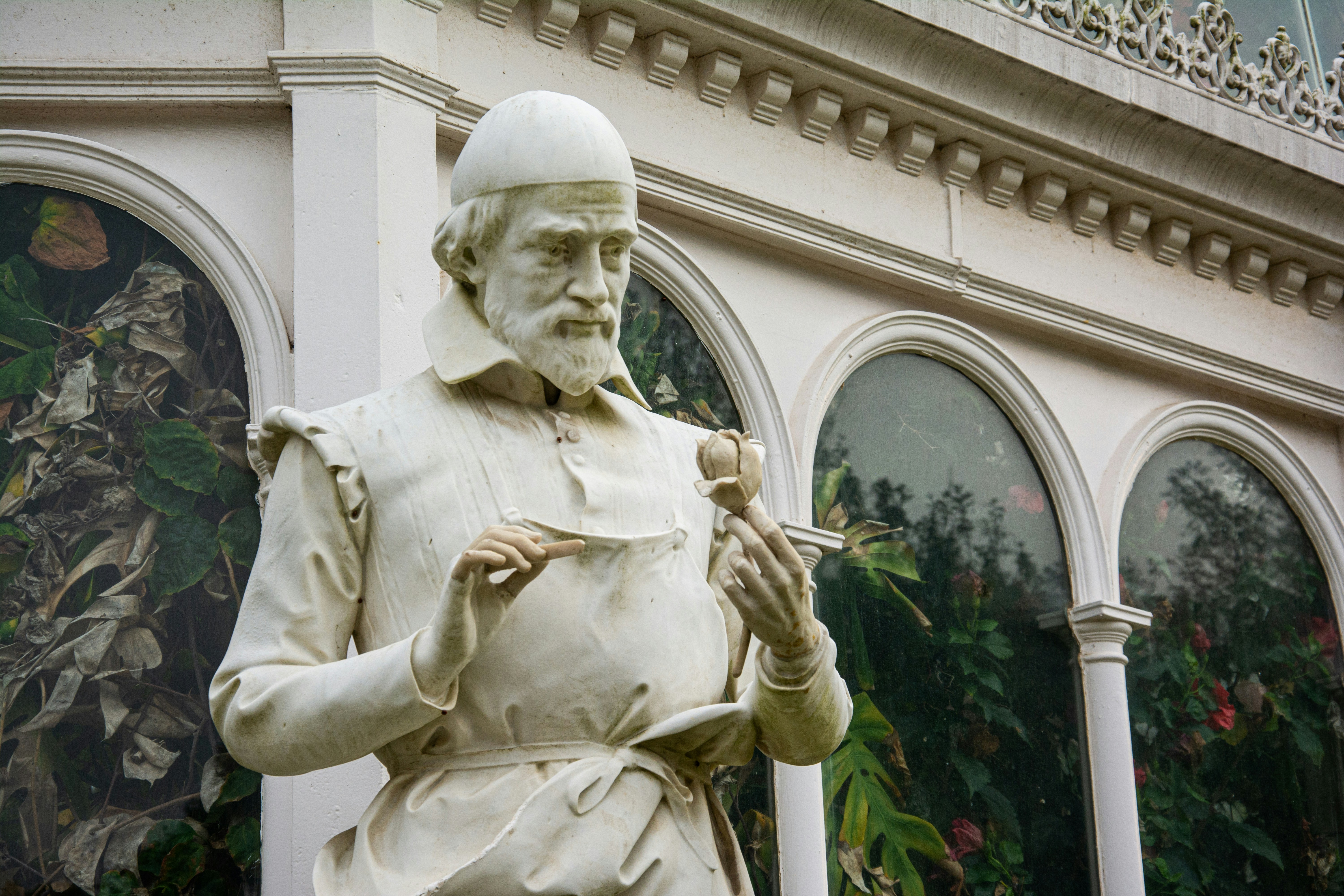 Statue in front of Sefton Park Palm House, Liverpool
