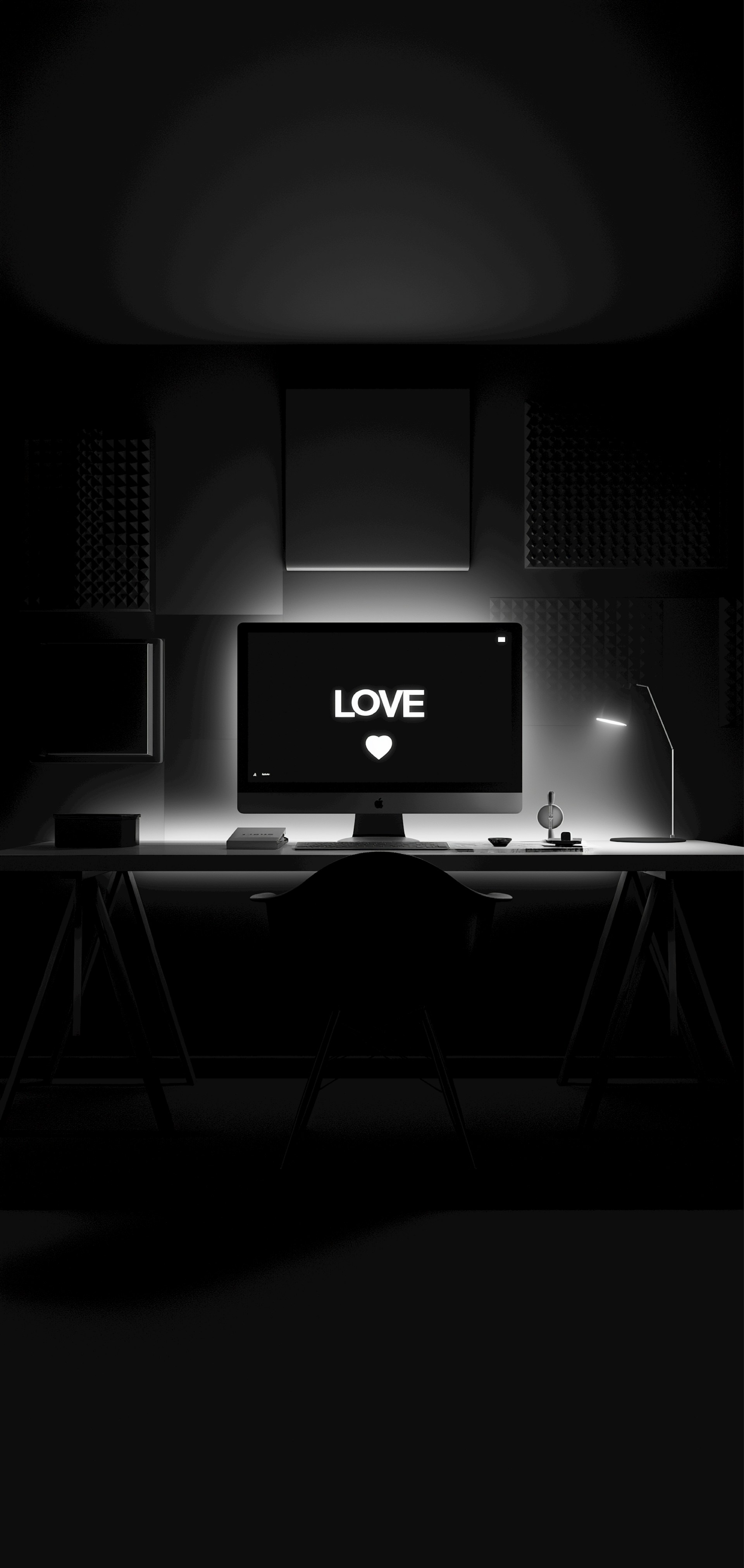 Computer screen displays "love" and a heart symbol.