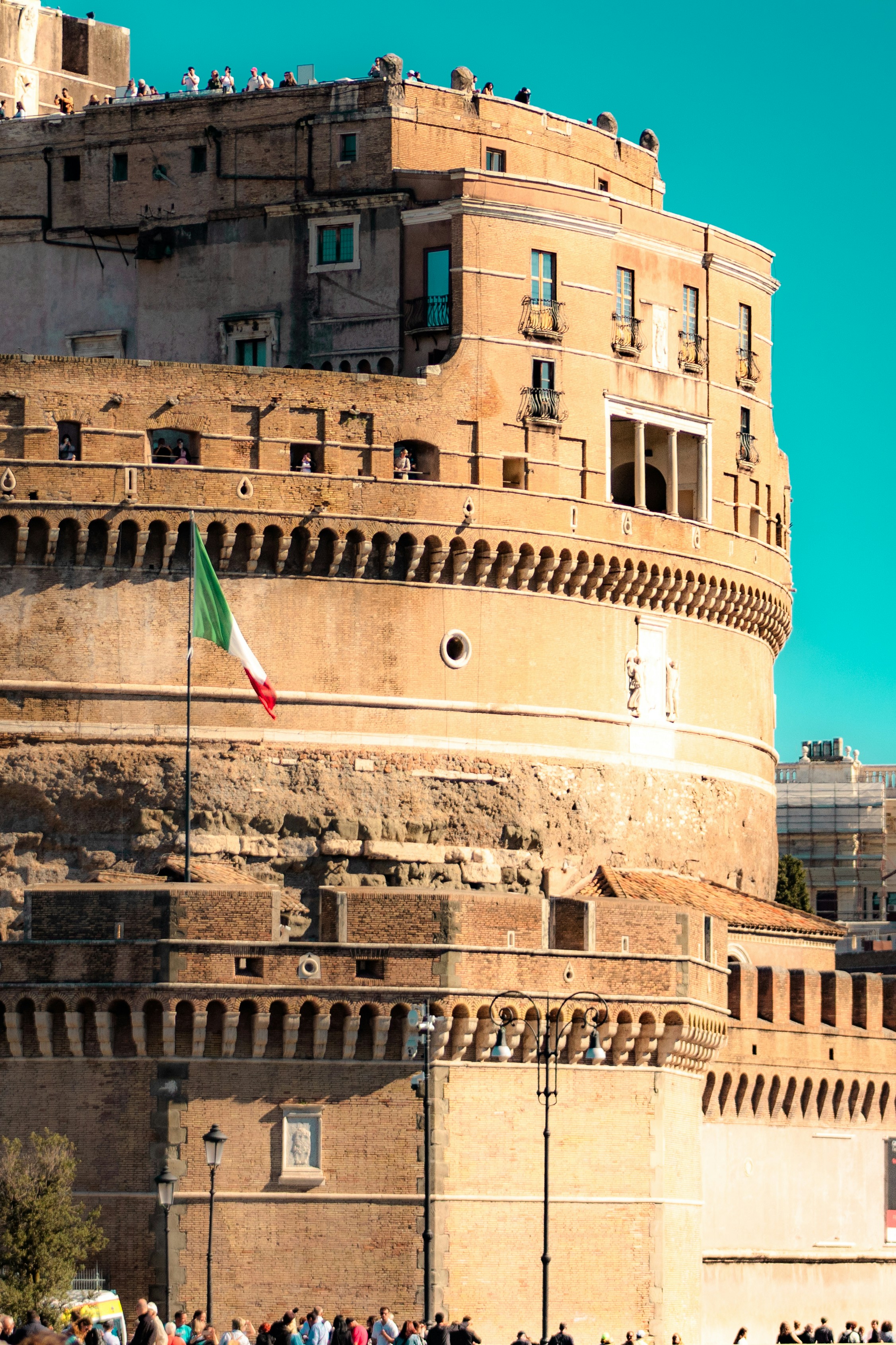 Castel sant'angelo with italian flag flies high