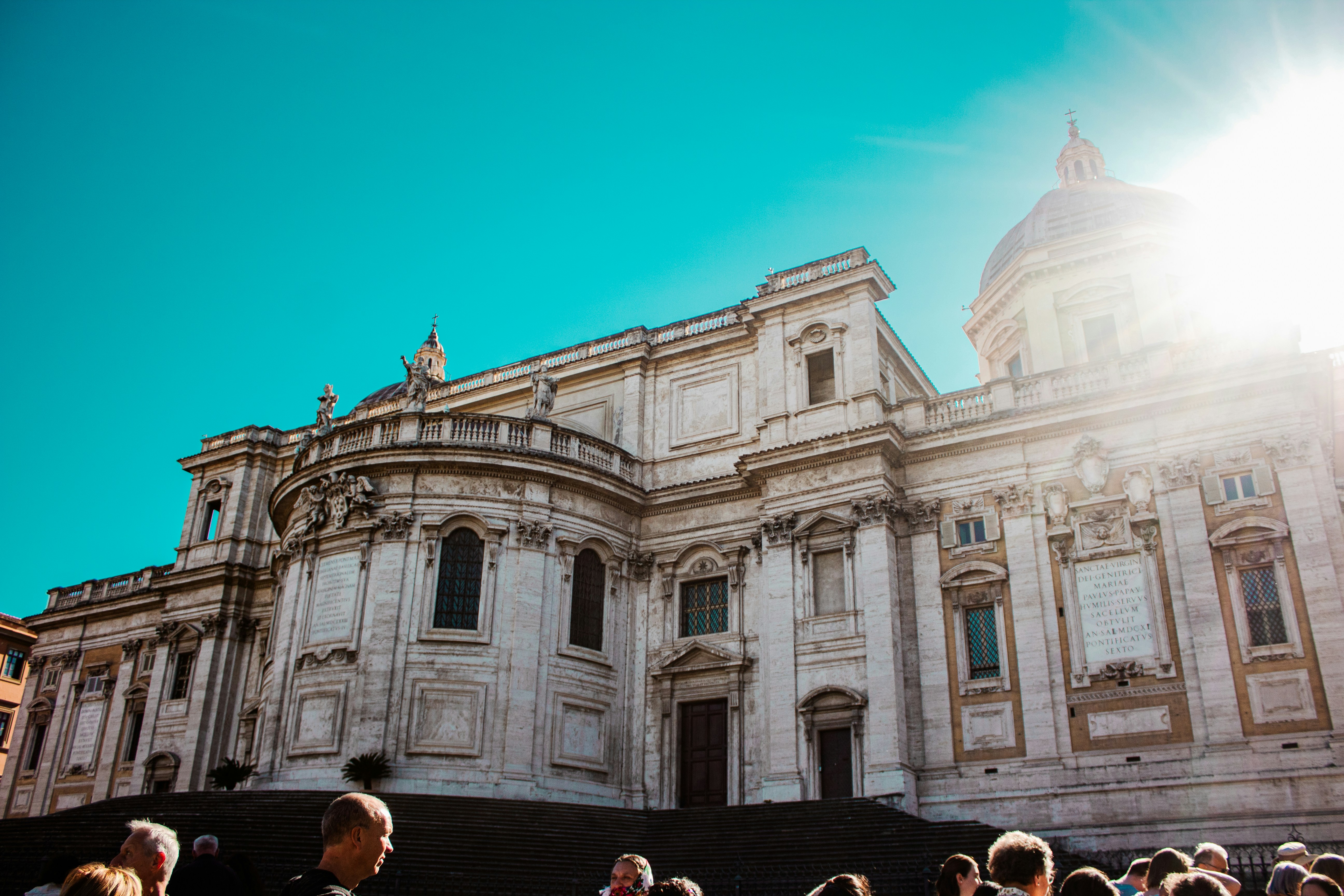 Grand building with dome against bright sun