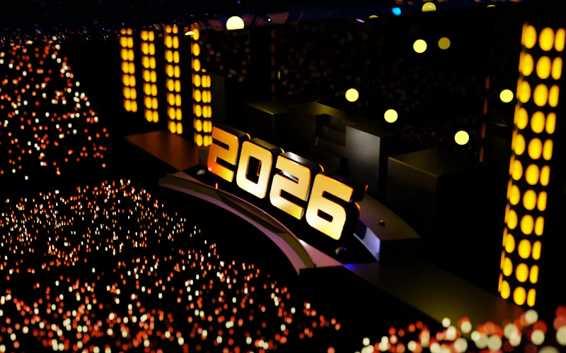 Concert stage with golden lights