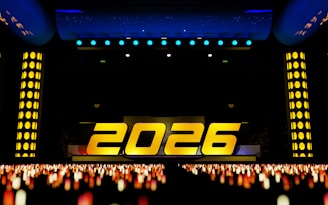 Stage with 2026 displayed and audience lights