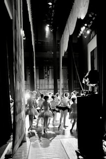 Ballet dancers in tutus backstage before a performance