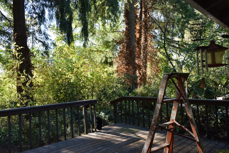 Deck staining in progress on a Portland home