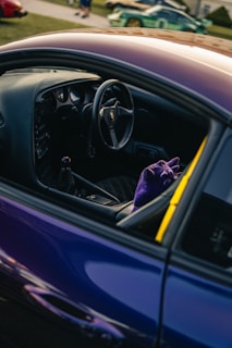 Purple sports car interior with purple microfiber cloth