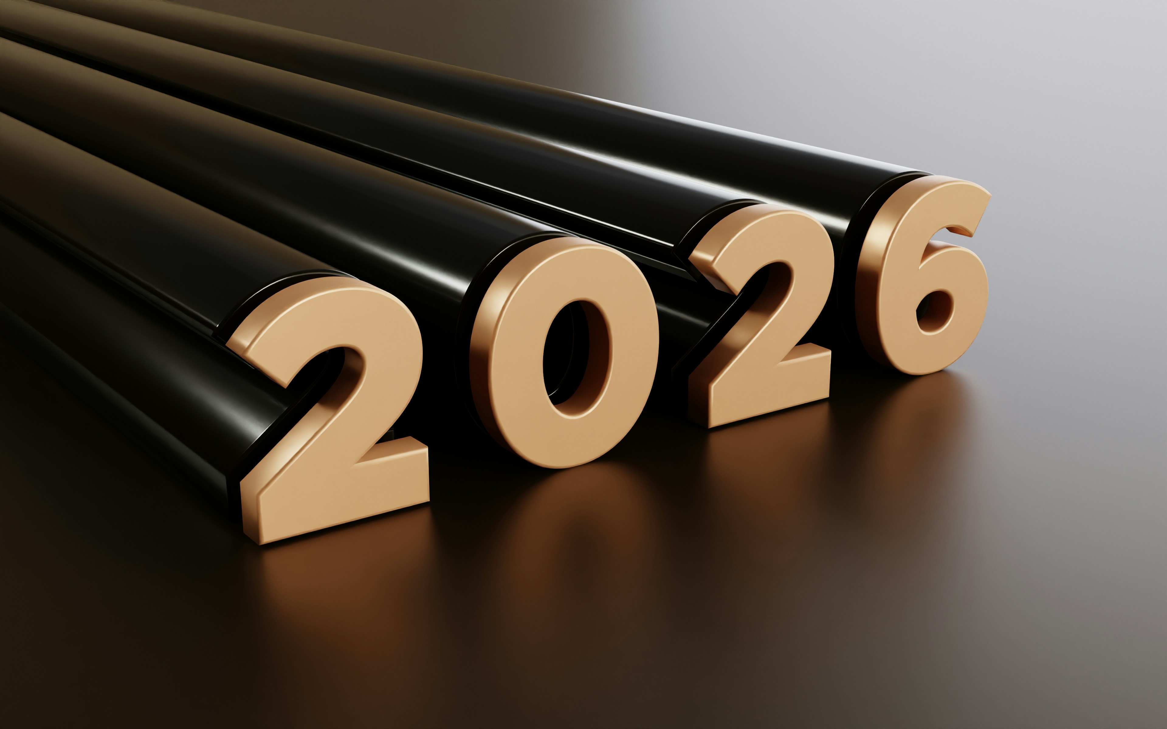 Golden year 2026 numerals on dark background