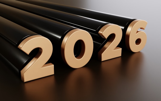 Golden 2026 numbers on black background