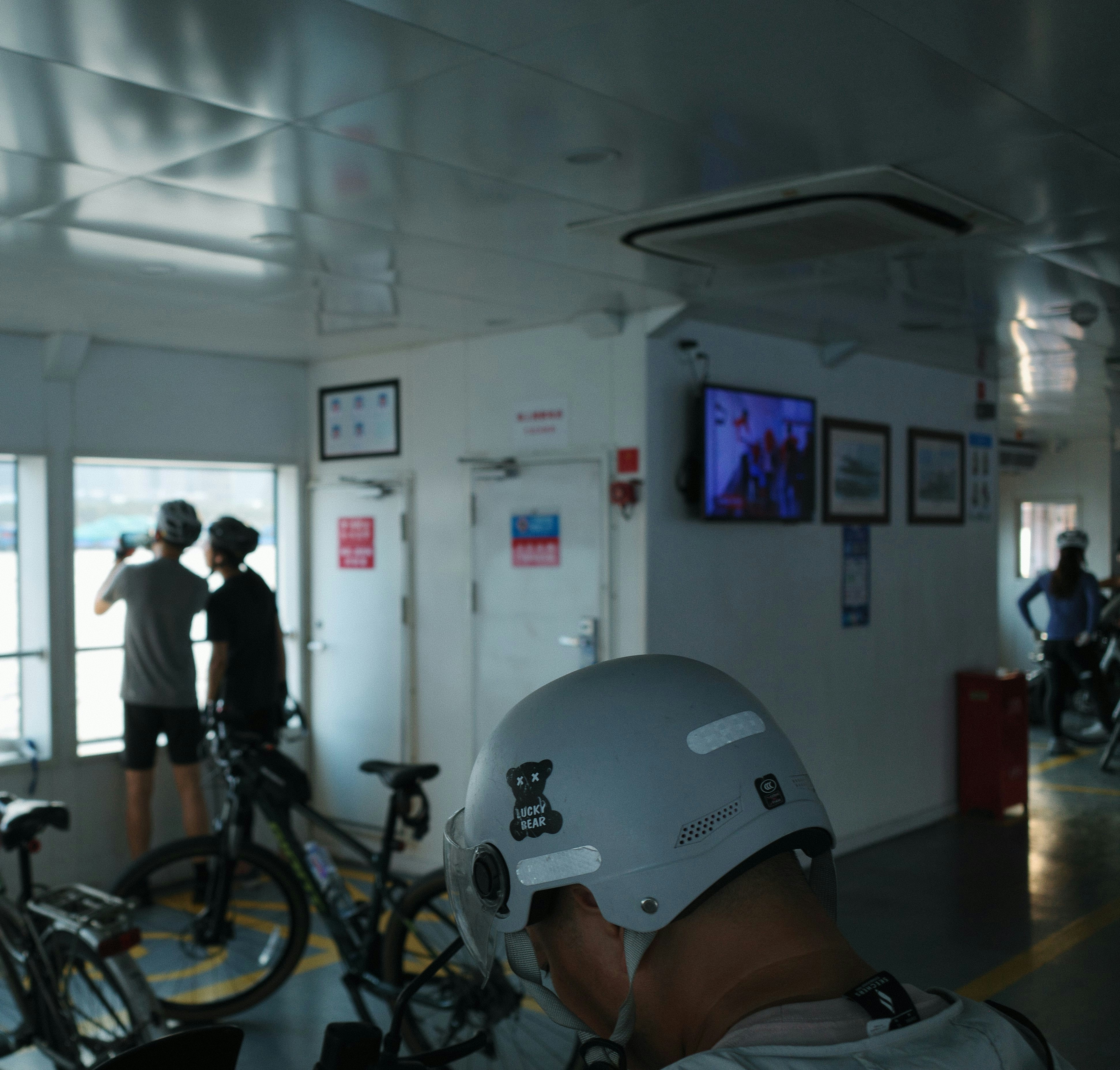 People with bikes on a ferry