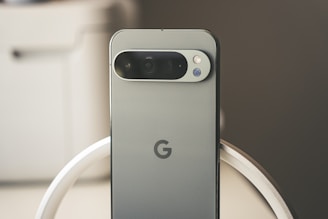 Rear view of a modern smartphone with camera array.