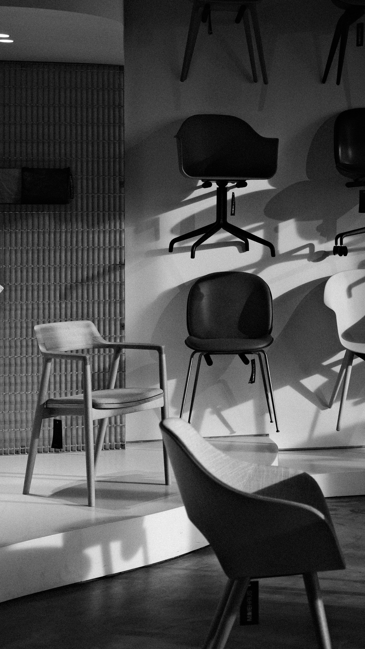 Modern furniture showroom with chairs on display