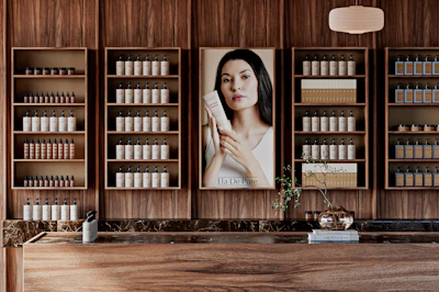 Woman holding product in a store with shelves