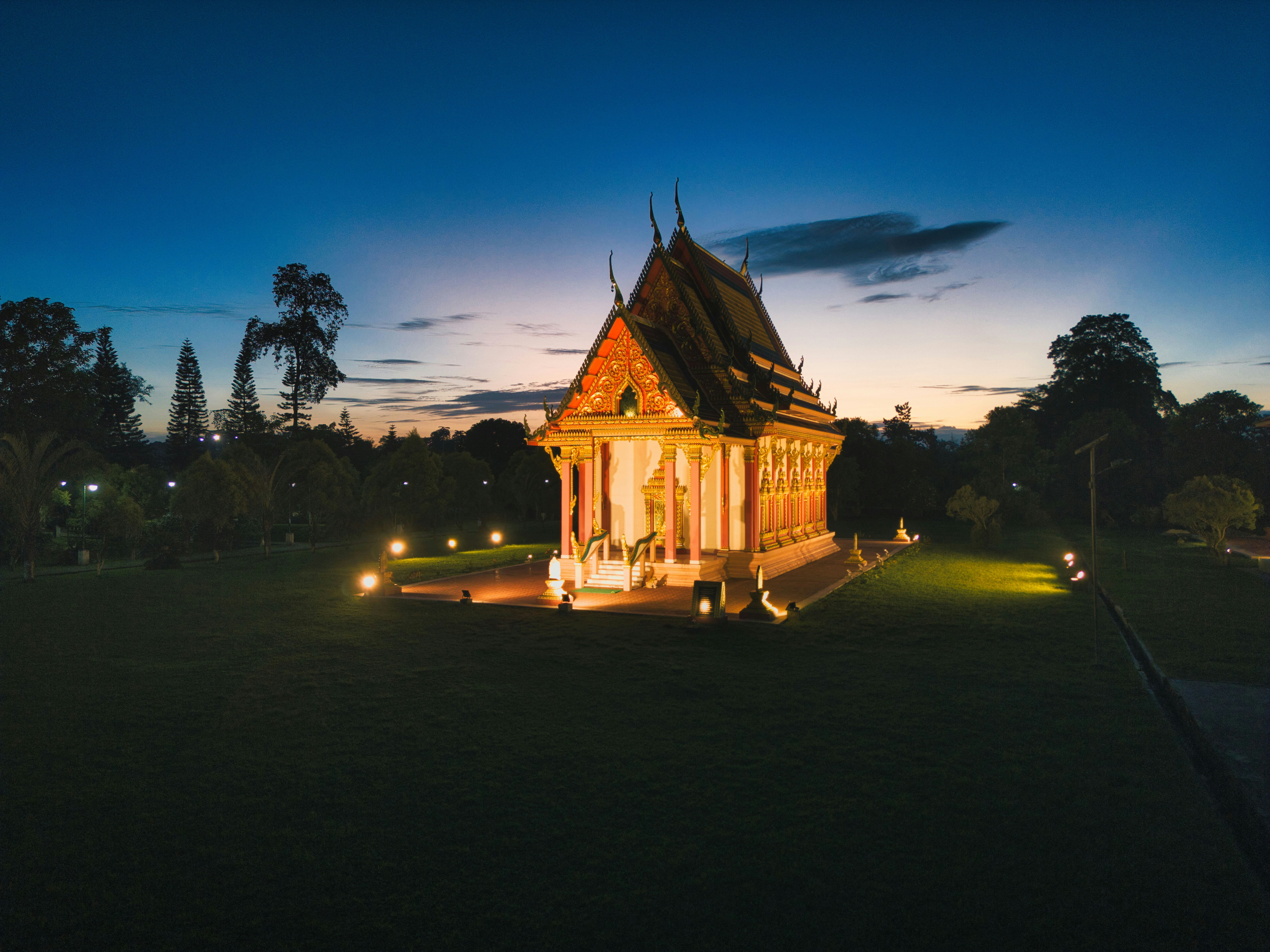 Illuminated temple at dusk