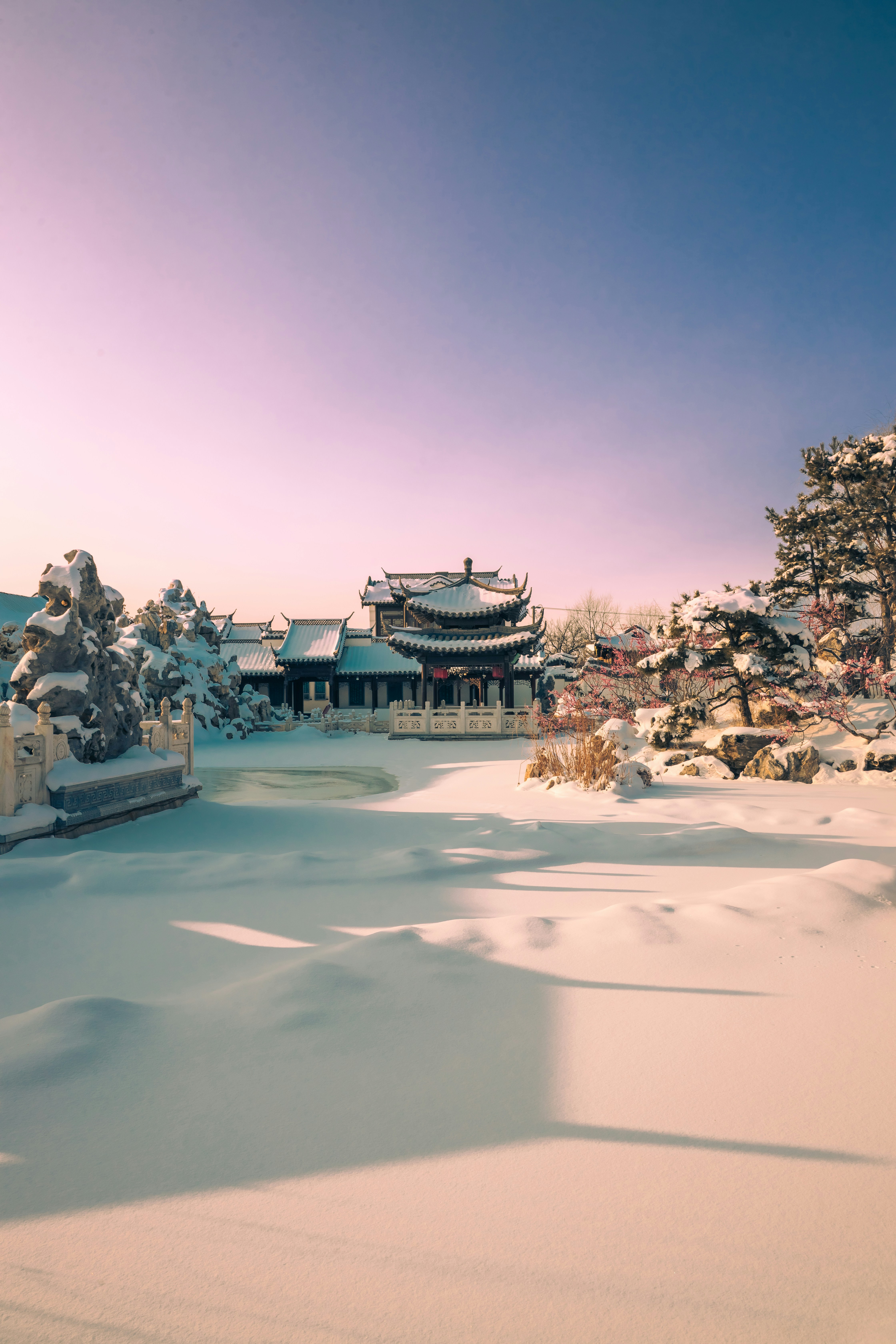 Traditional building in a snowy landscape