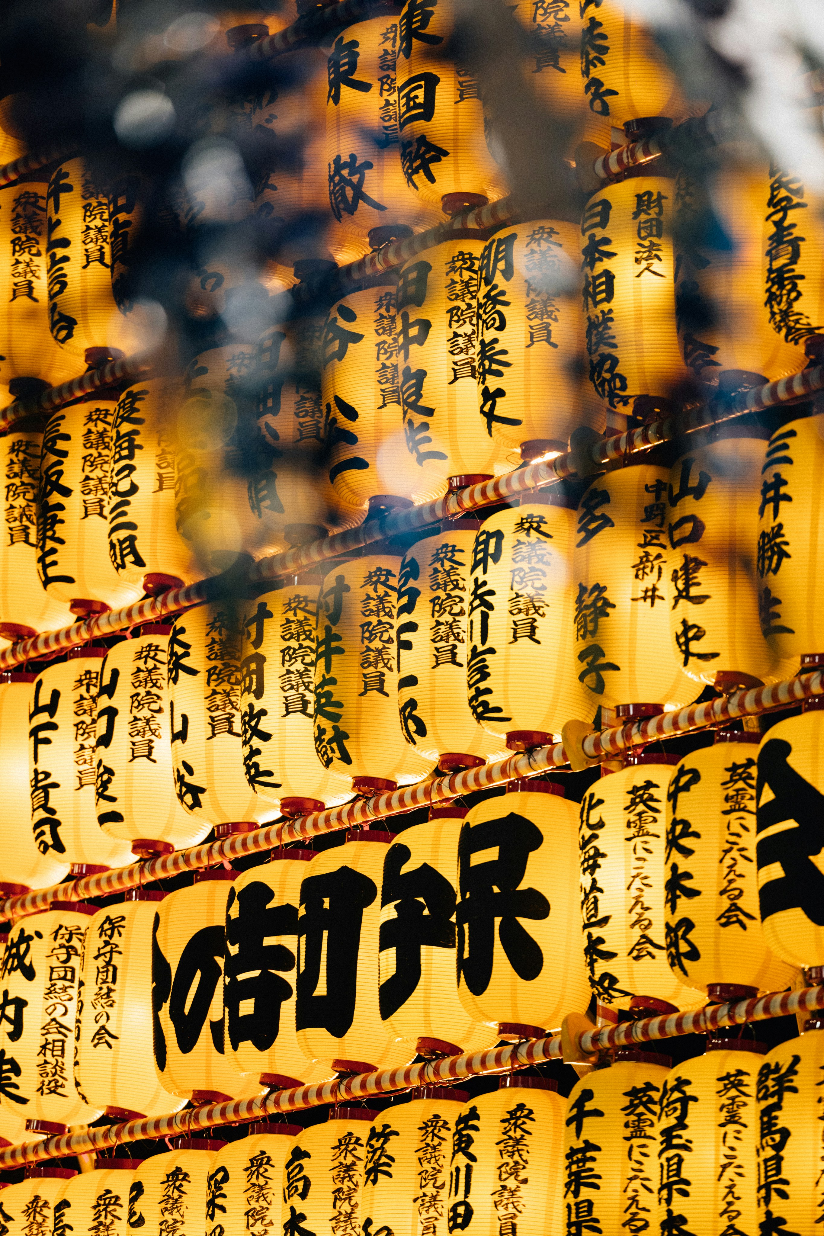 Fileiras de lanternas japonesas amarelas com texto preto. foto – Imagem  grátis sobre Acontecimento na Unsplash, image size:3000x4499