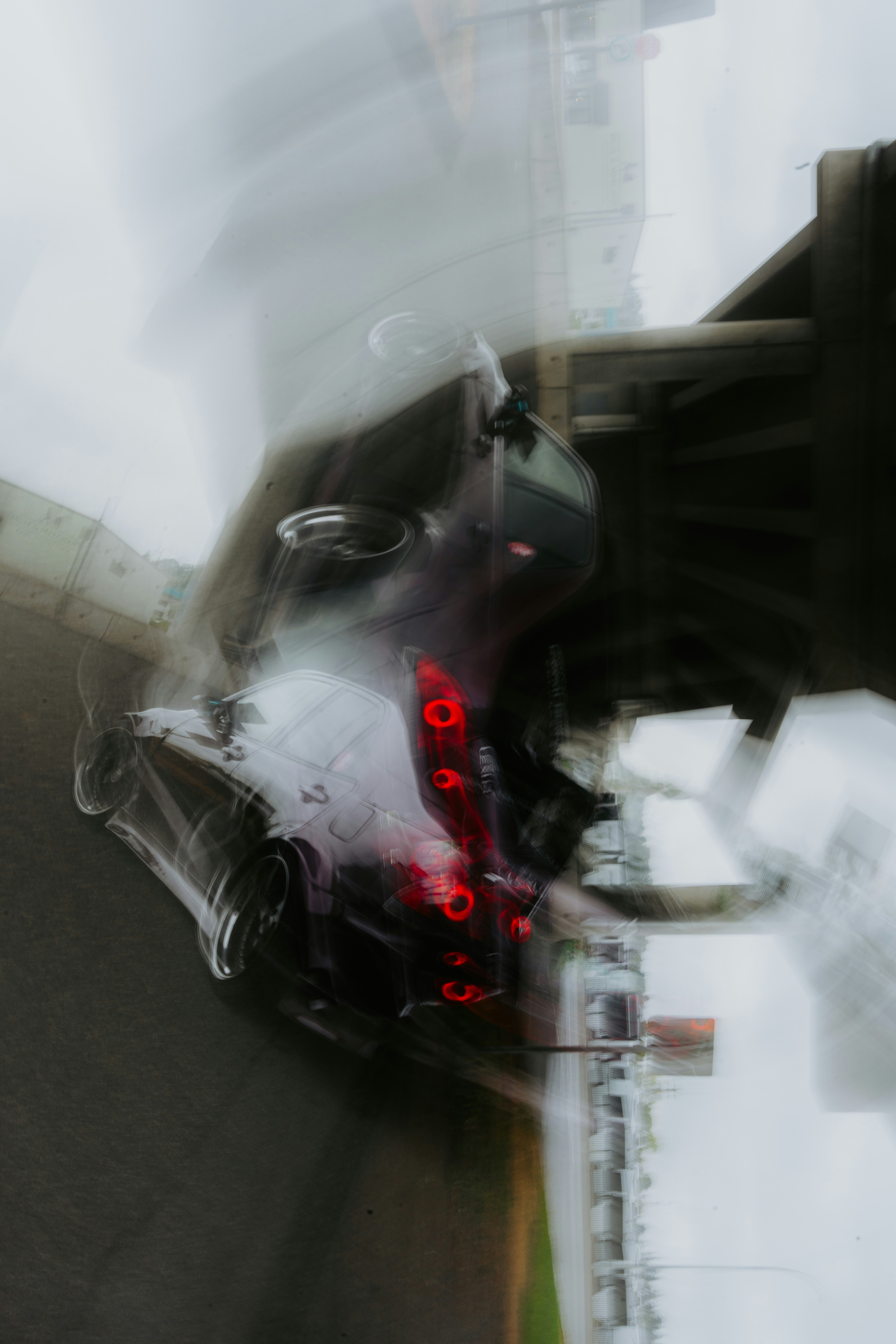 Blurred car lights on a rainy day