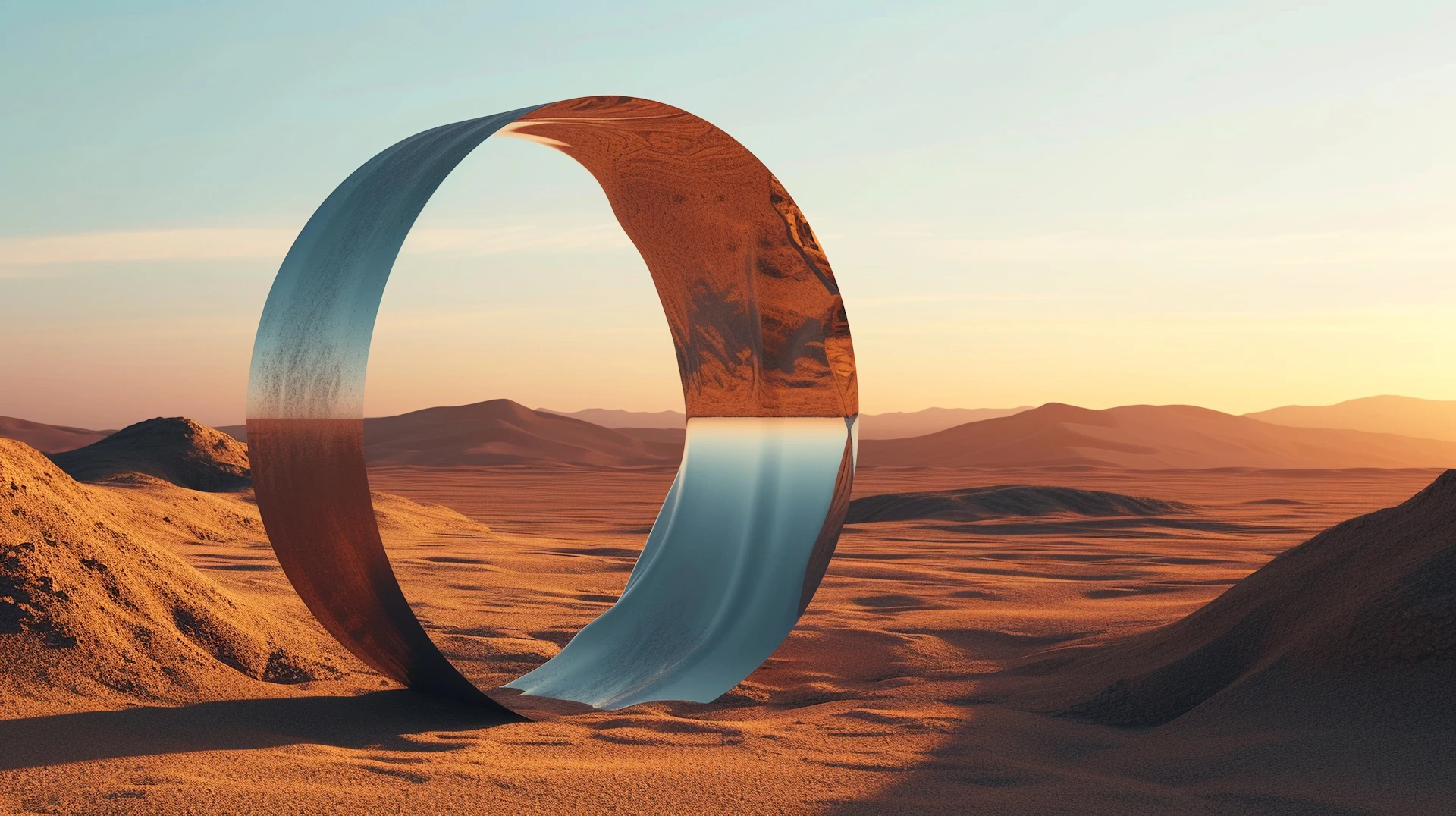 Surreal desert landscape with circular portal