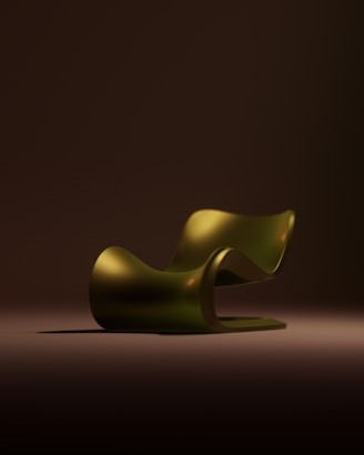 A modern, sleek, olive green chair on a brown background.