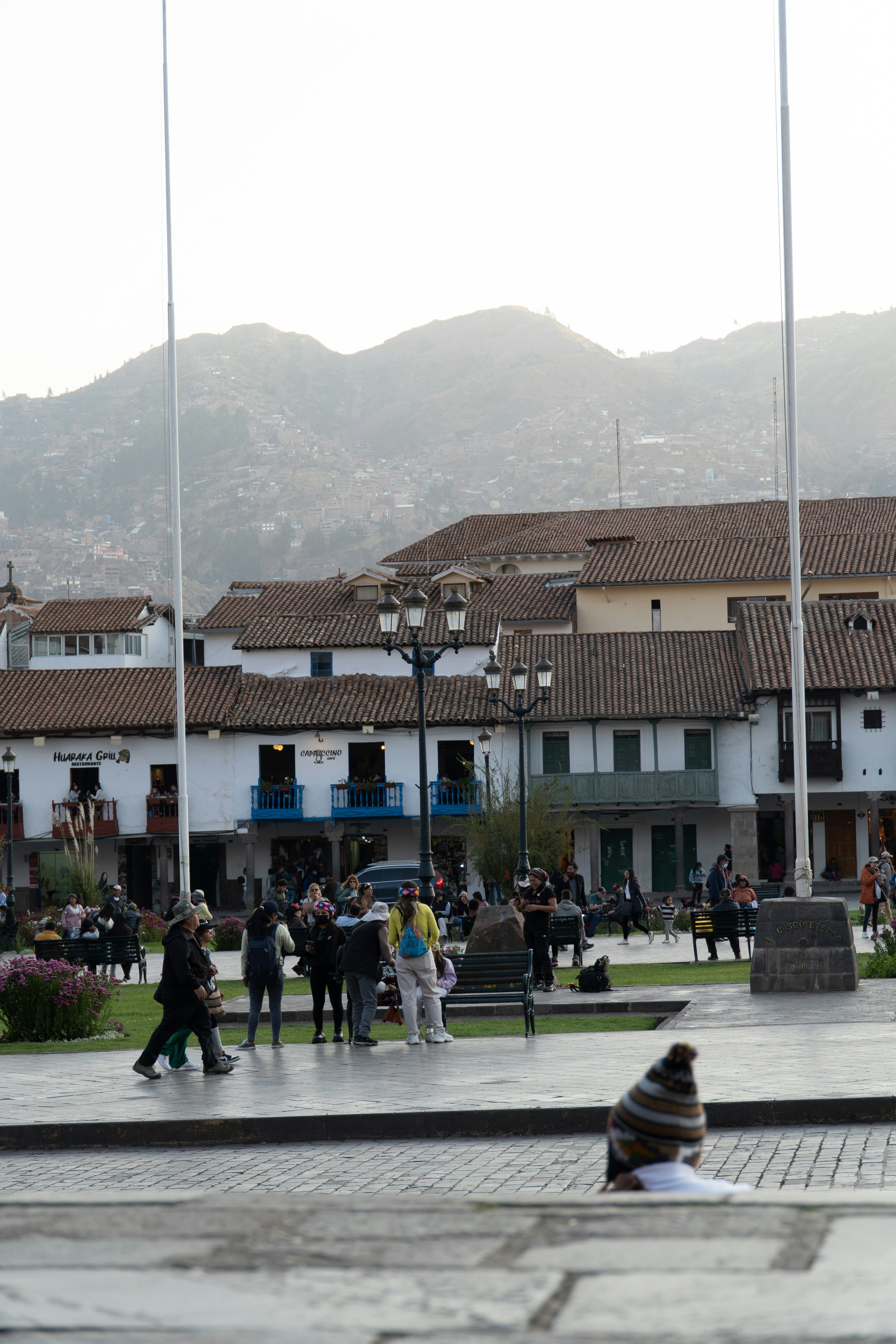 Plaza and mountains representing Peruvian identity