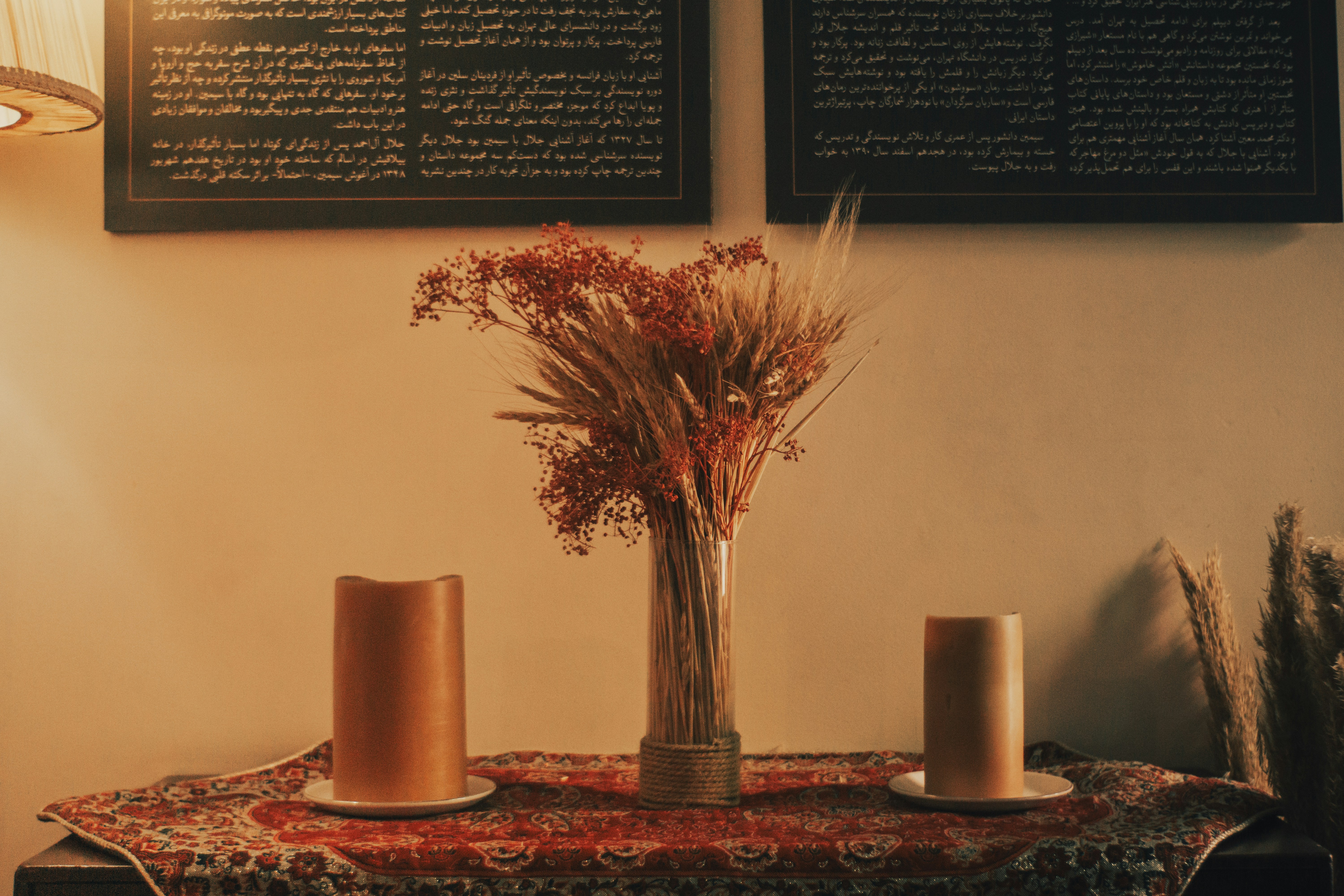 cozy home table setting natural flowers warm