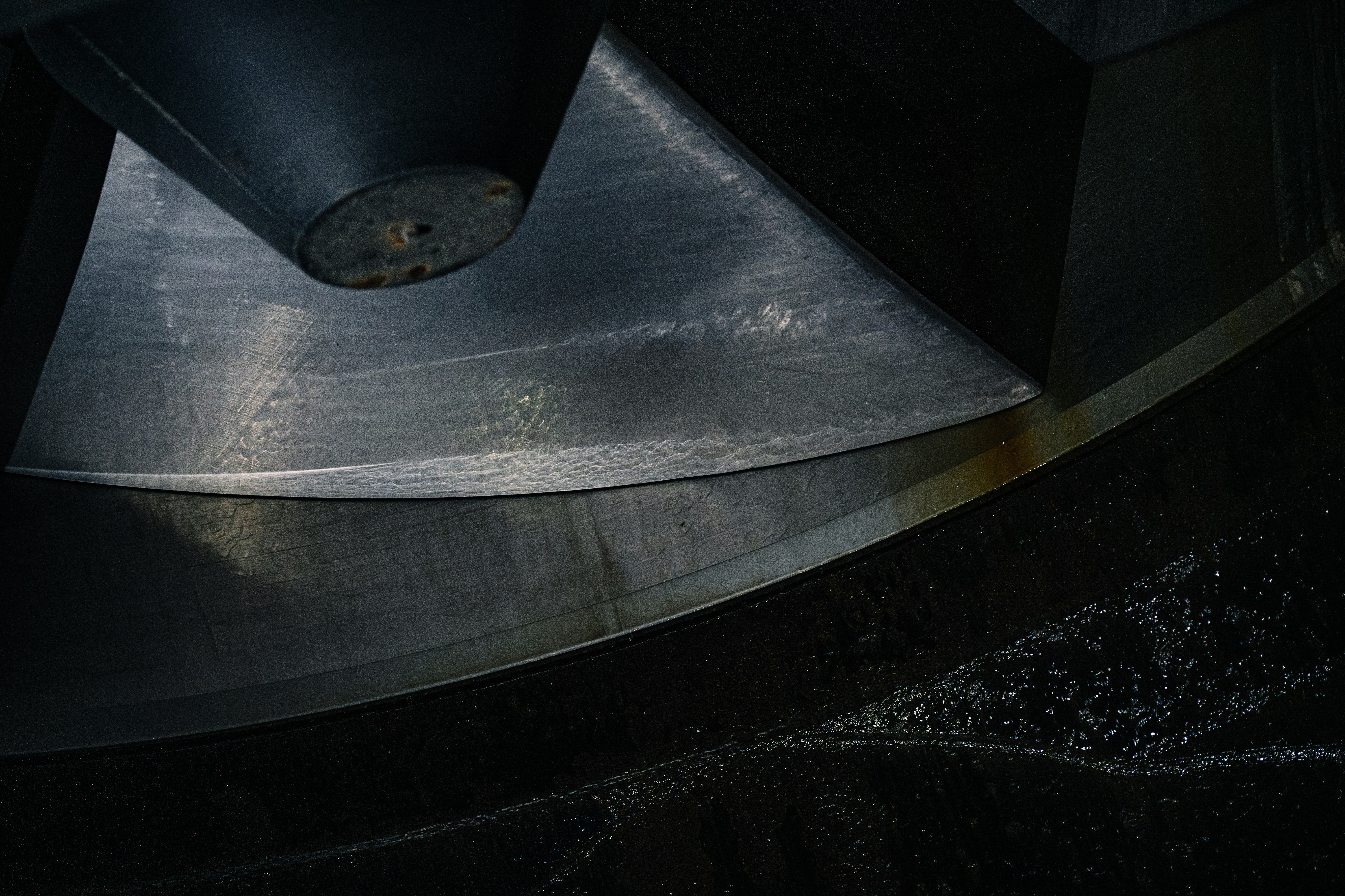 Close-up of industrial metal turbine blades