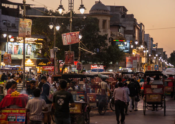 A crowded old-city market lane
