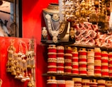 Colorful bangles and jewelry displayed at a market stall.