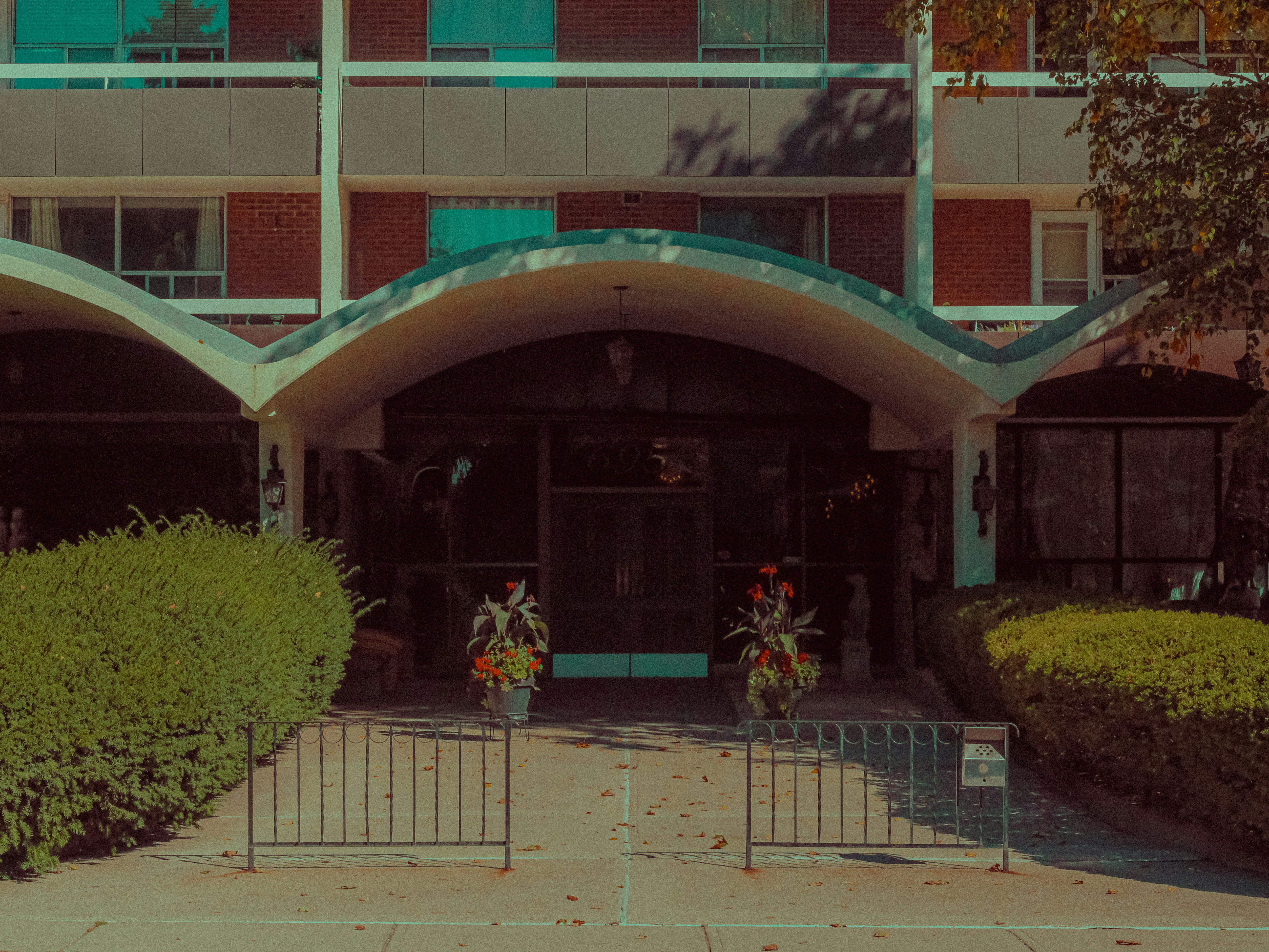 entrance to apartment building in autumn