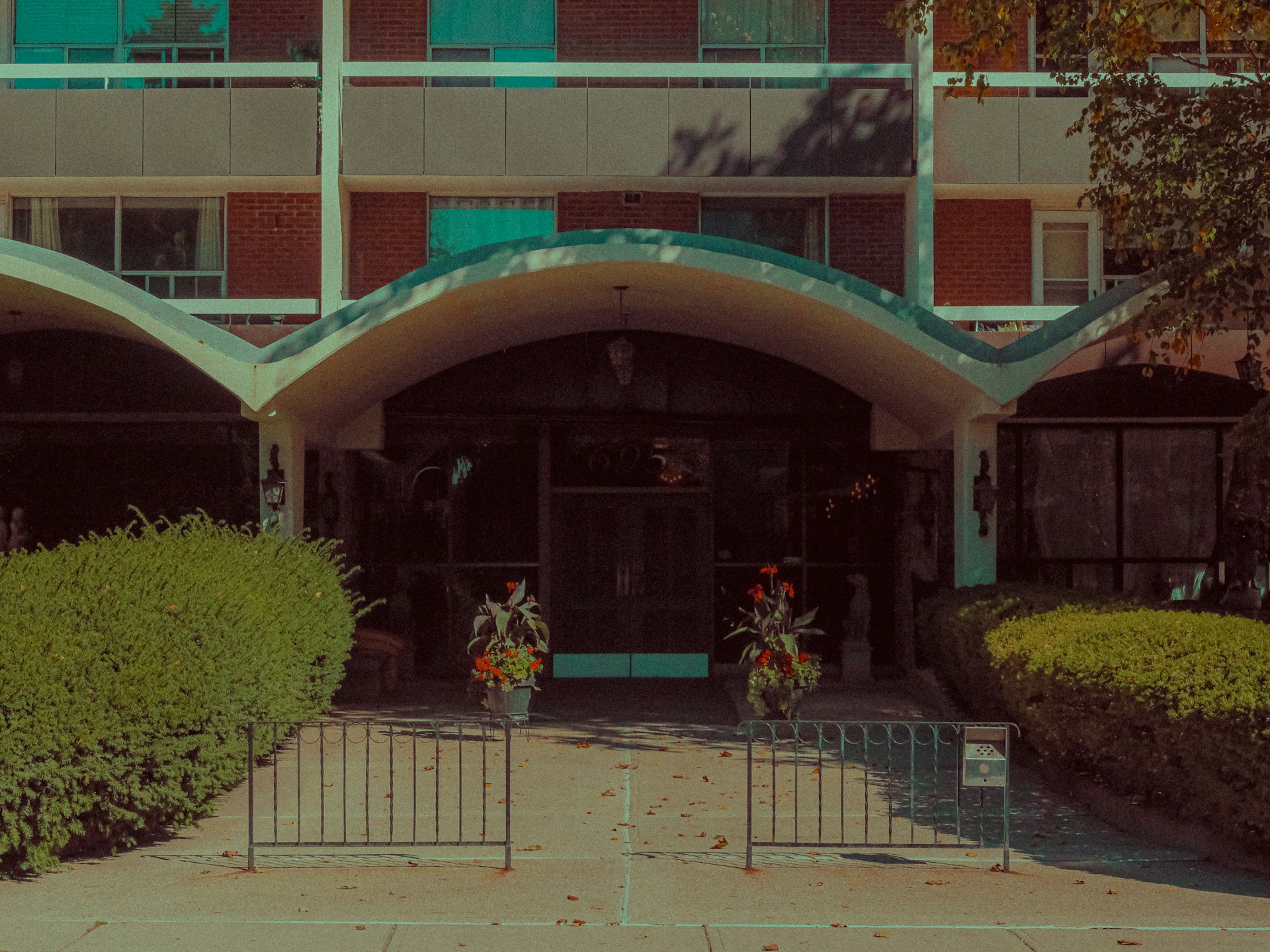 Entrance to a mid-century modern apartment building