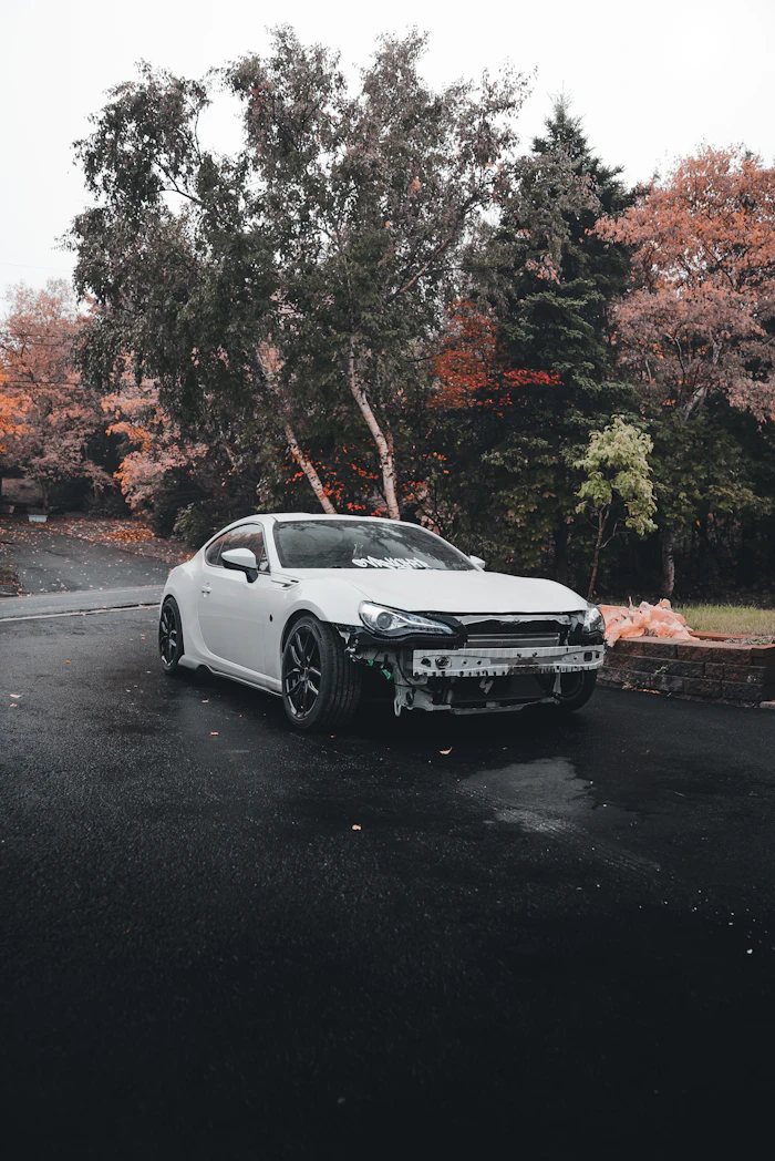 Car with a damaged front bumper