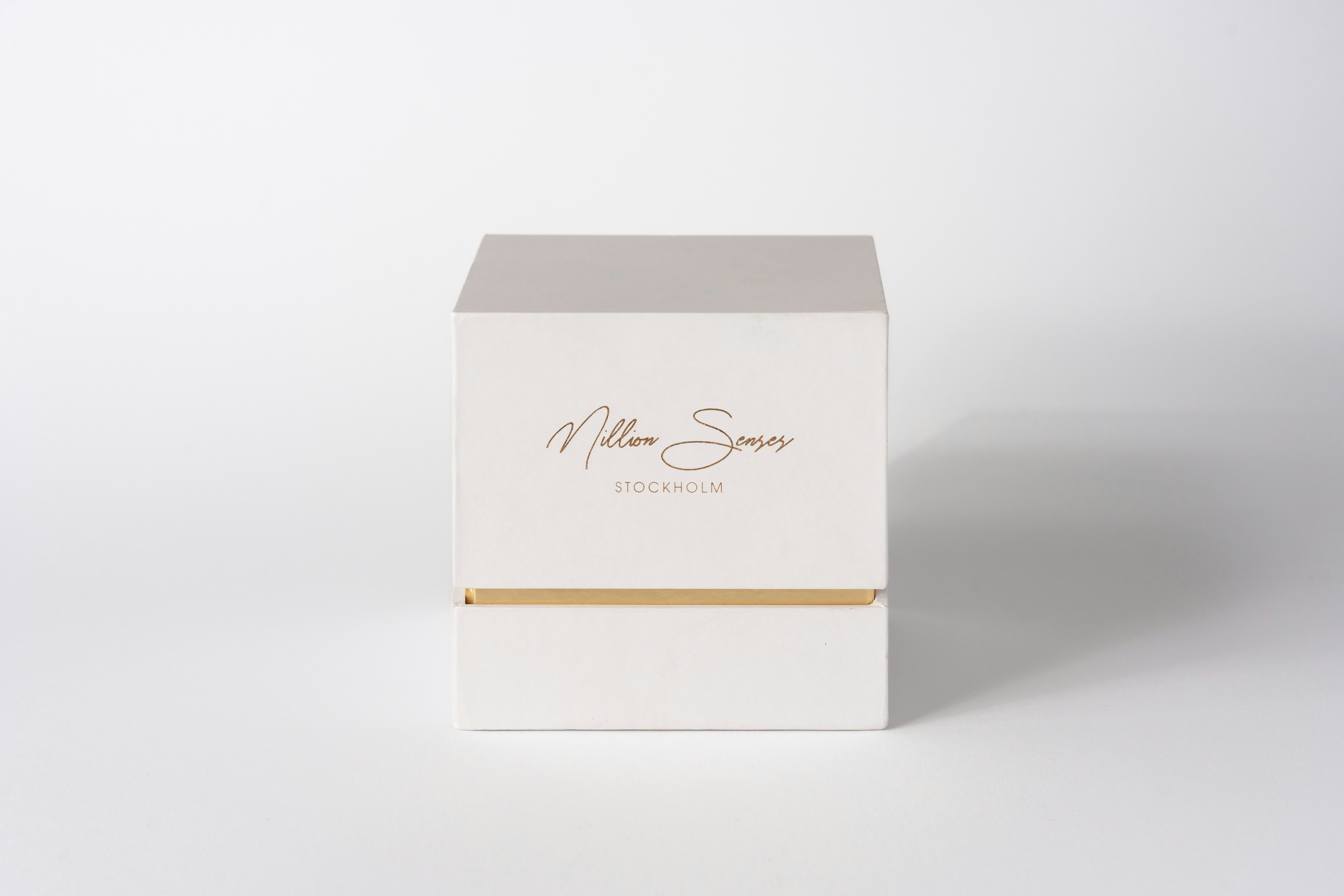 White box with gold accents on white background