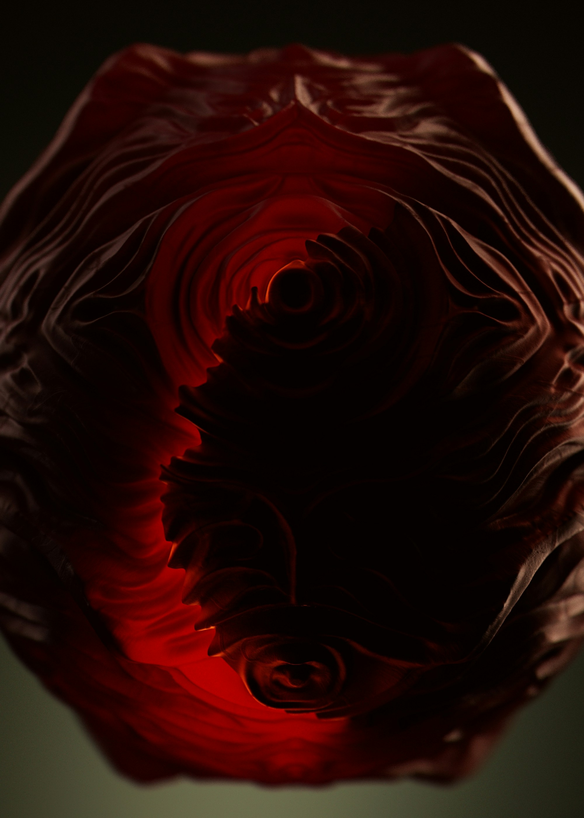 Abstract dark red organic textured sphere