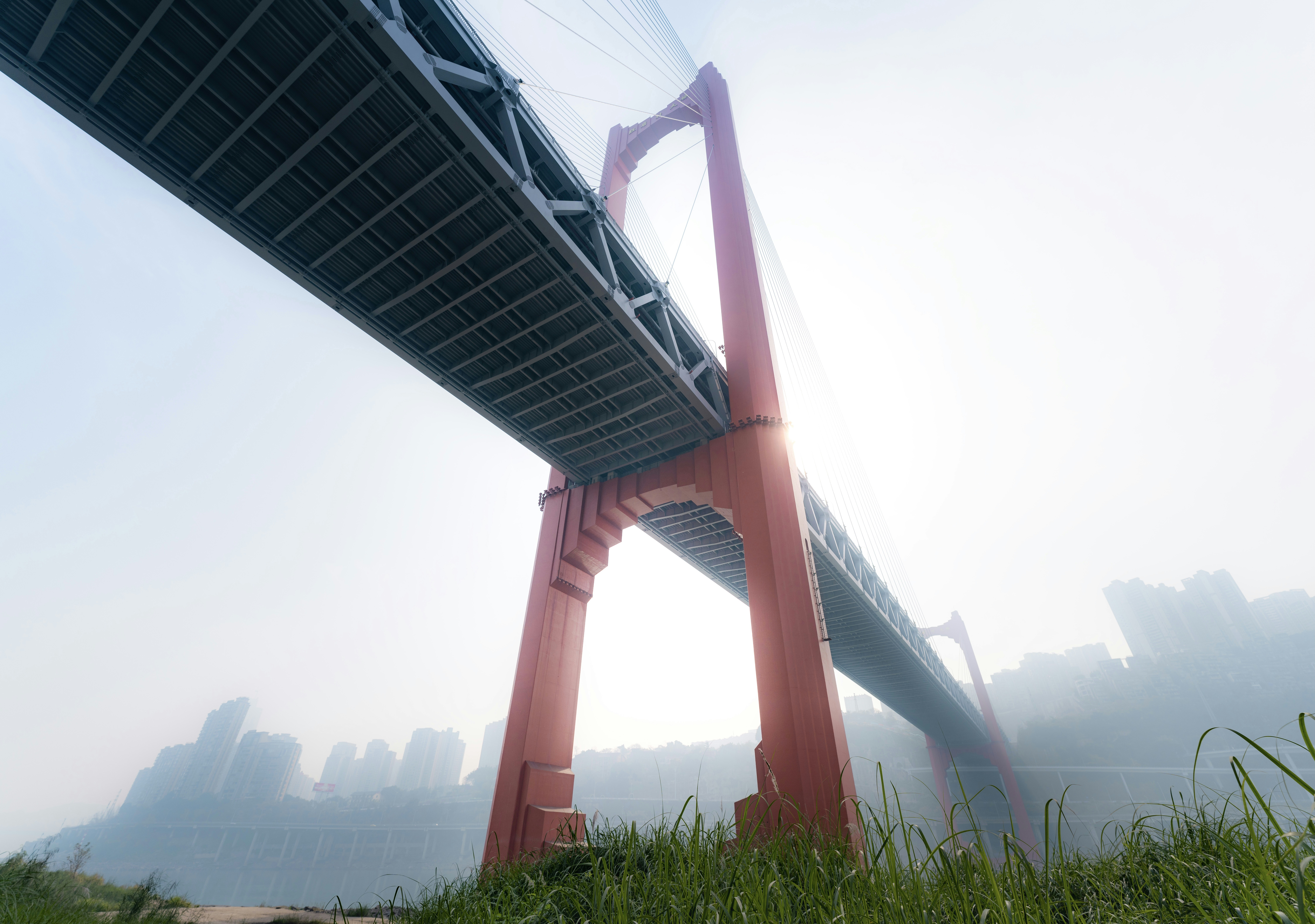 A close view of the Jialing River Bridge structure.