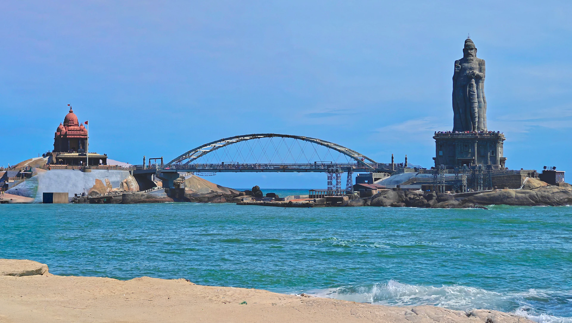 Monumental structures on islands connected by bridge