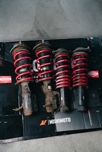 Coilover spring perches and lock rings close-up