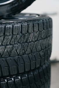 Stack of car tires with detailed tread