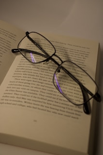 Glasses resting on an open book